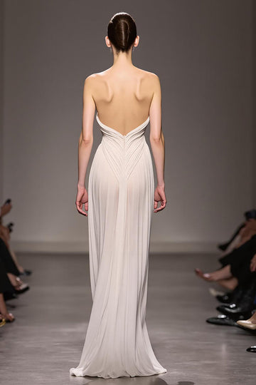 Sweetheart Sheath Elegant Ivory Ruched Long Evening Dress